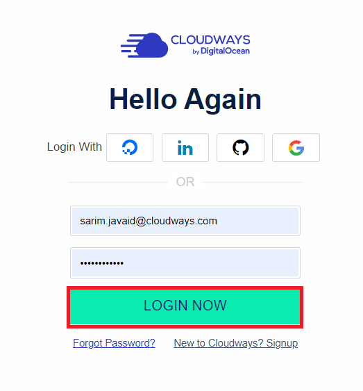 Log in with Cloudways