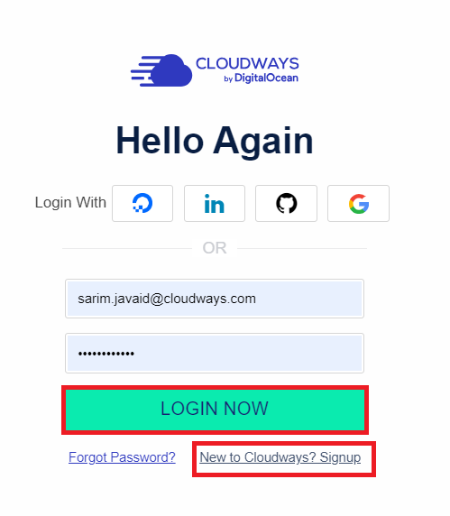Sign up on Cloudways