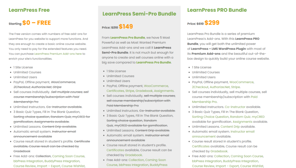 learnpress pricing