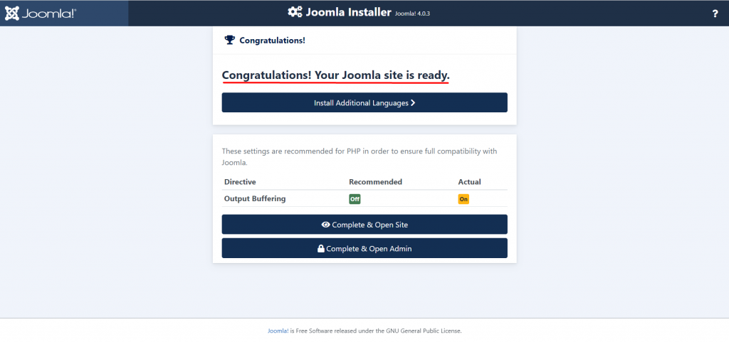 joomla installed