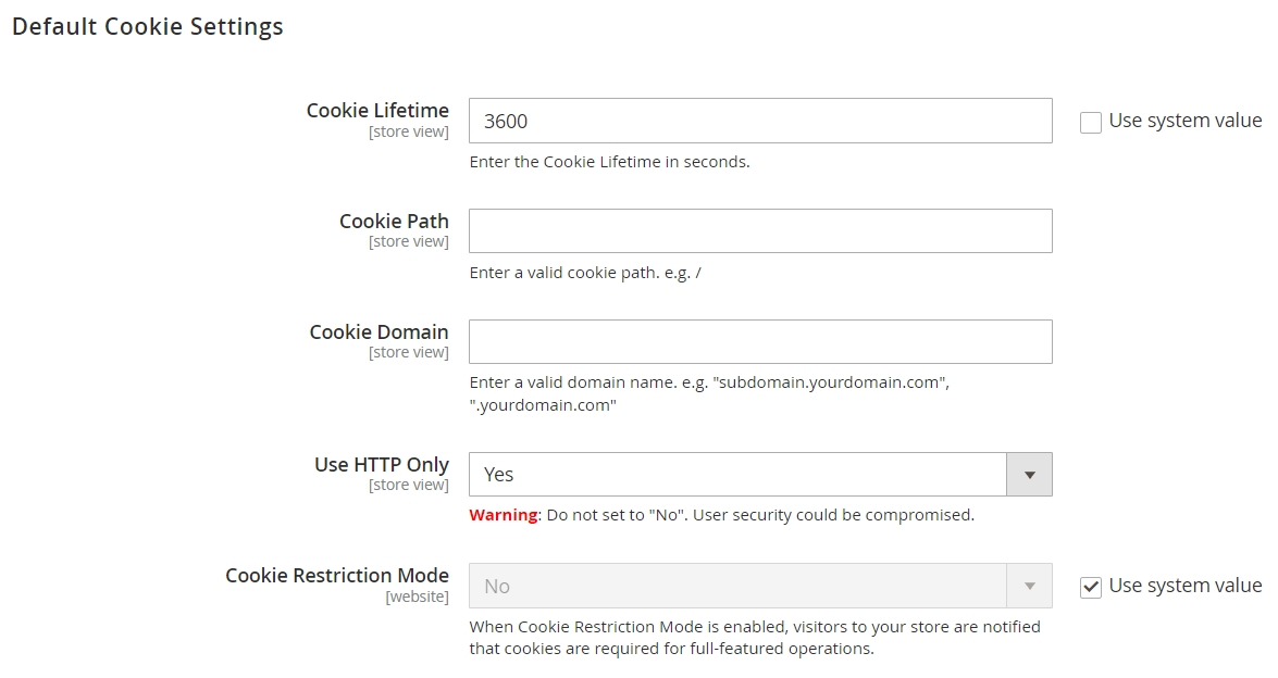 14 default cookie settings