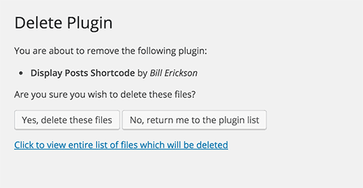 Delete plugin action