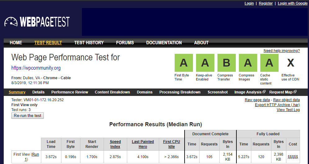AWS Benchmark Test Web page Test