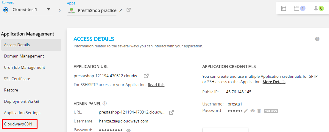 Access Details Cloudways