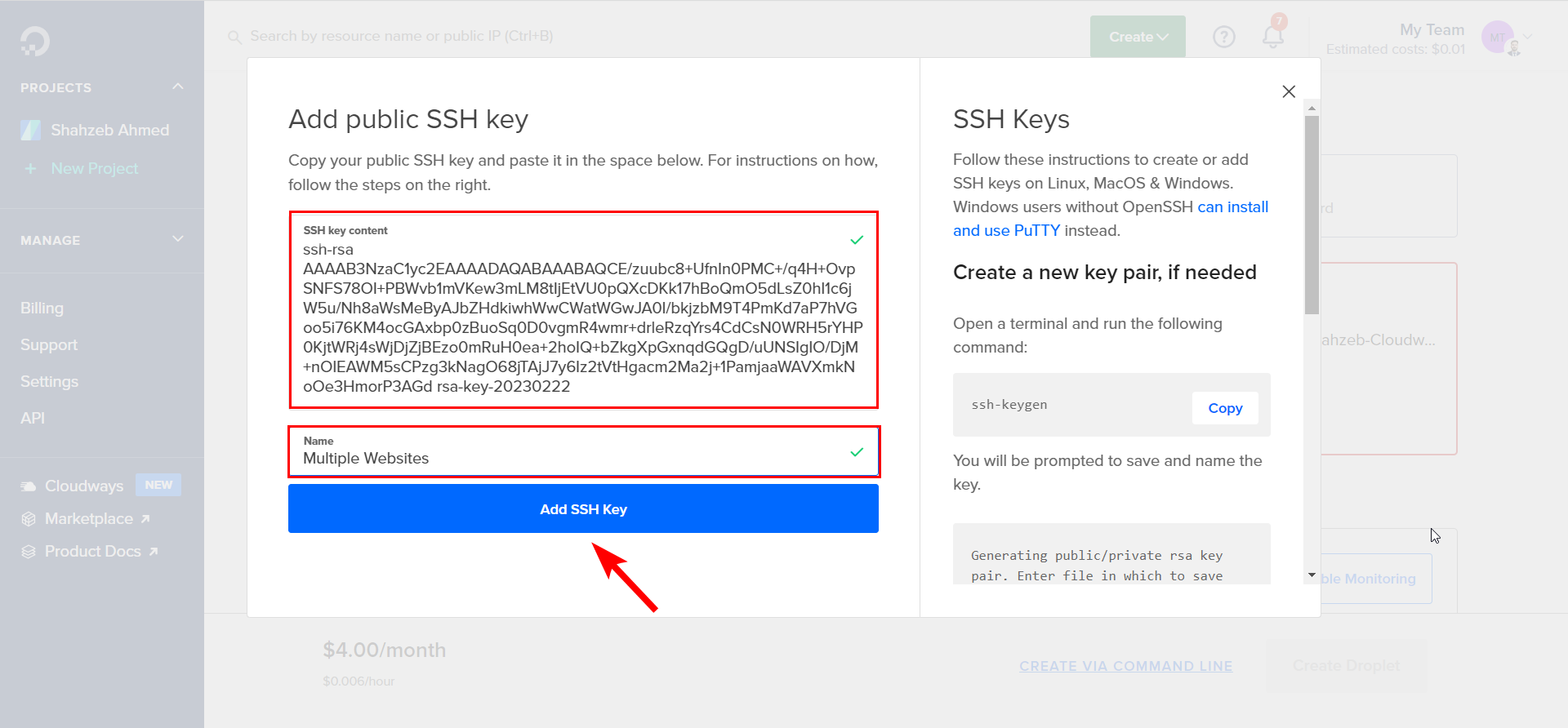 Add SSH key in DO Platform
