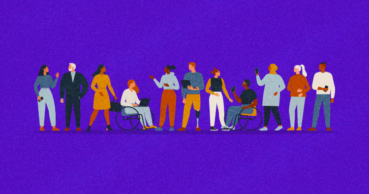 Illustration showing a diverse group of people DEI Policy
