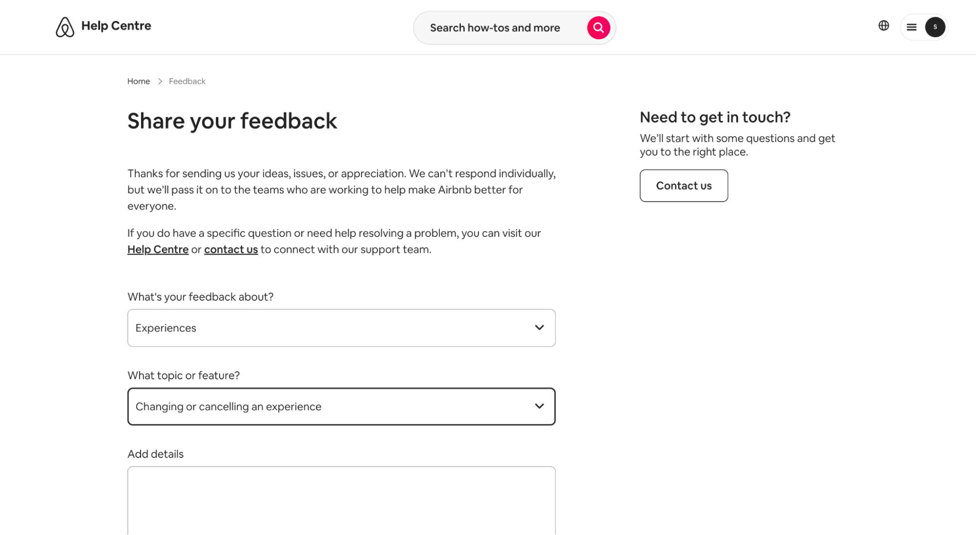 Airbnb asking for feedback on their website