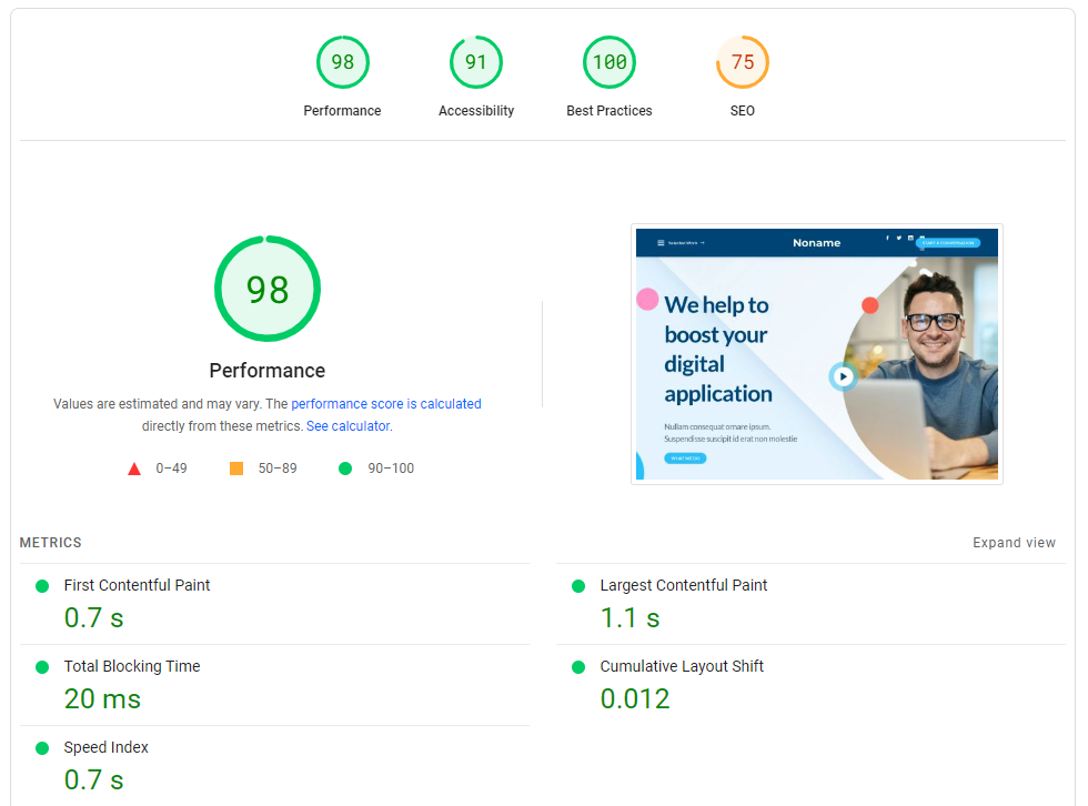 Brizy Page Builder Performance on PageSpeed Insights