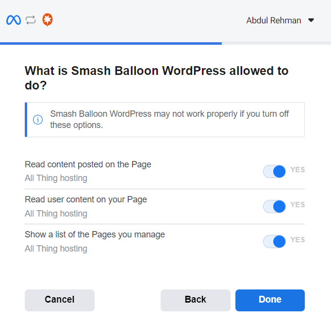 Choose what Smash Balloon WordPress is allowed to do