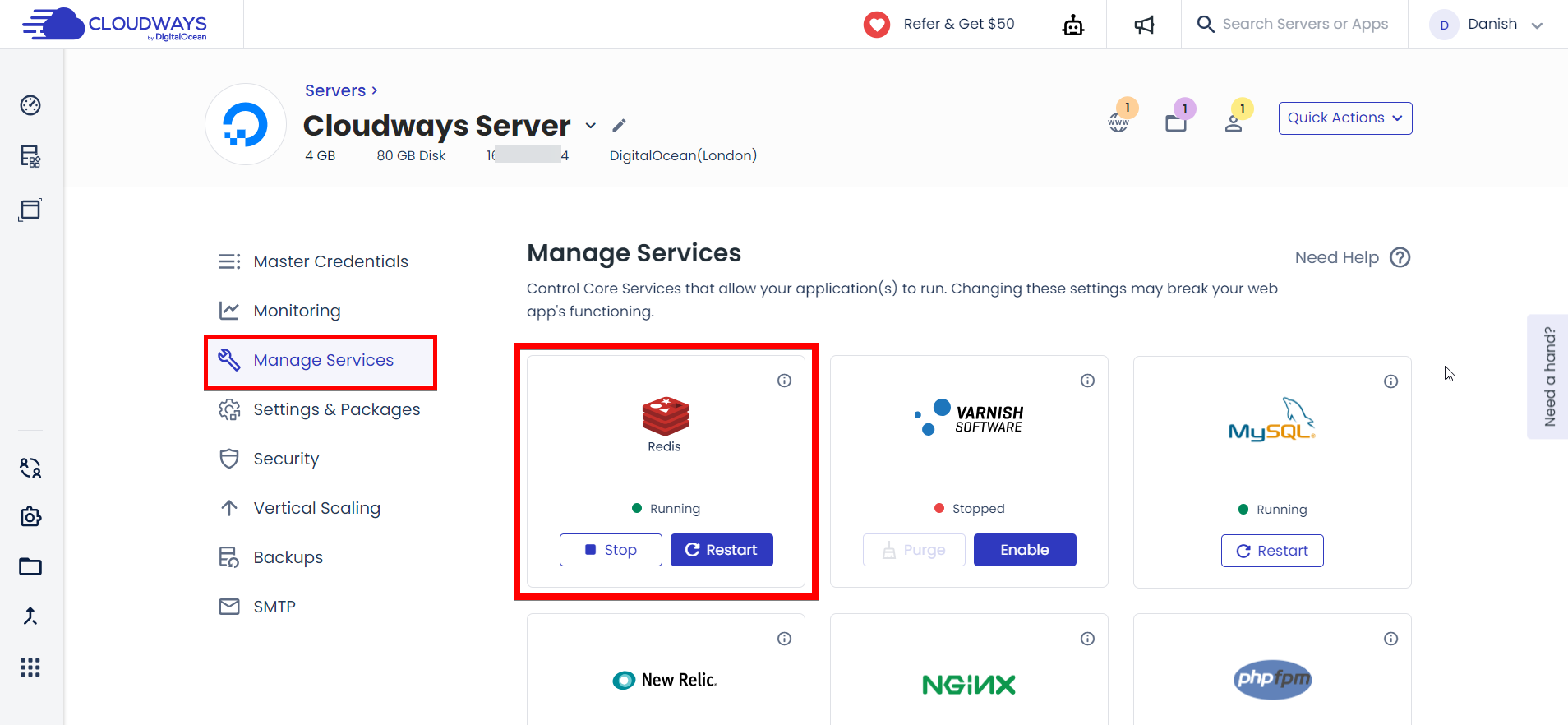 Cloudways Settings and Packages - Redis