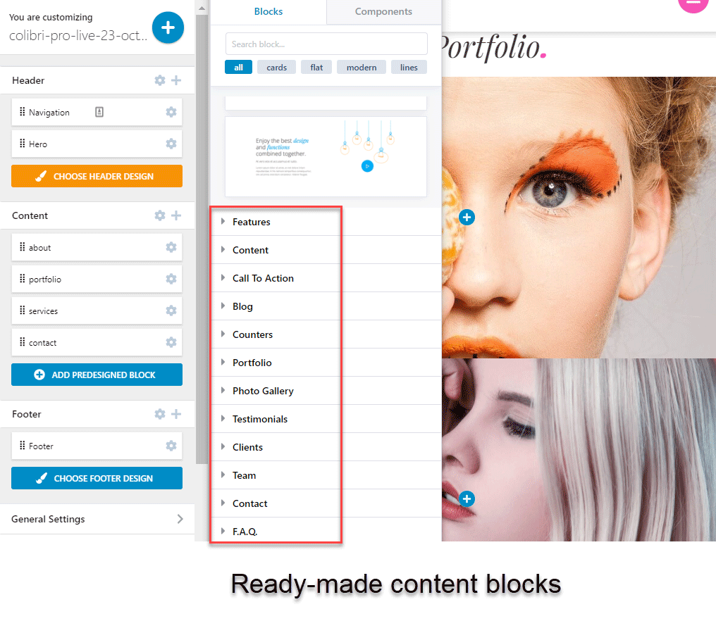 Colibri Theme Pre-Designed Content Blocks