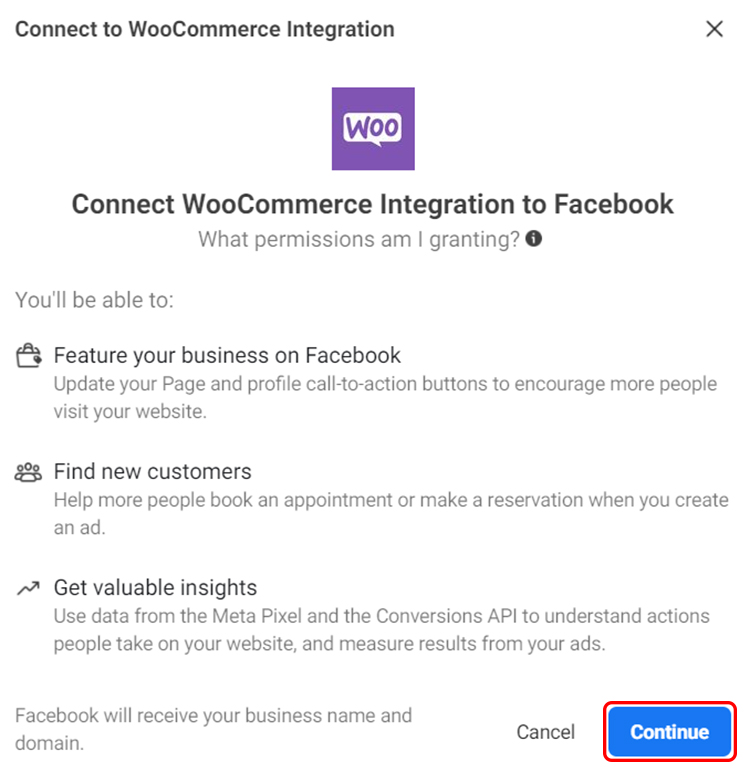 Connect WooCommerce integration to facebook