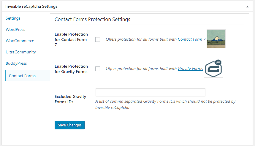 Custom Forms Protection Settings