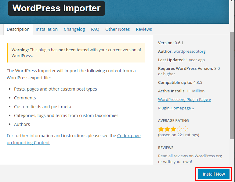 WordPress importer