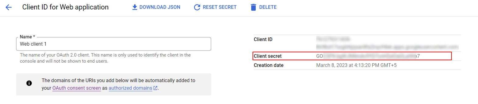 Copy your Client Secret