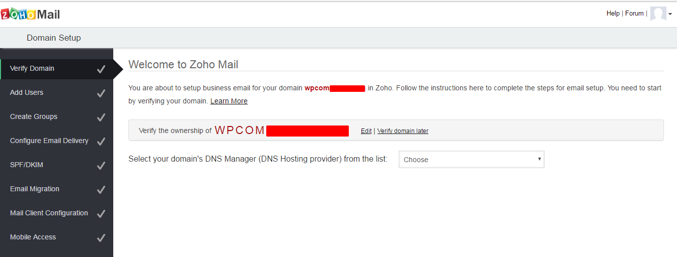 Domain Verification in Zoho Mail