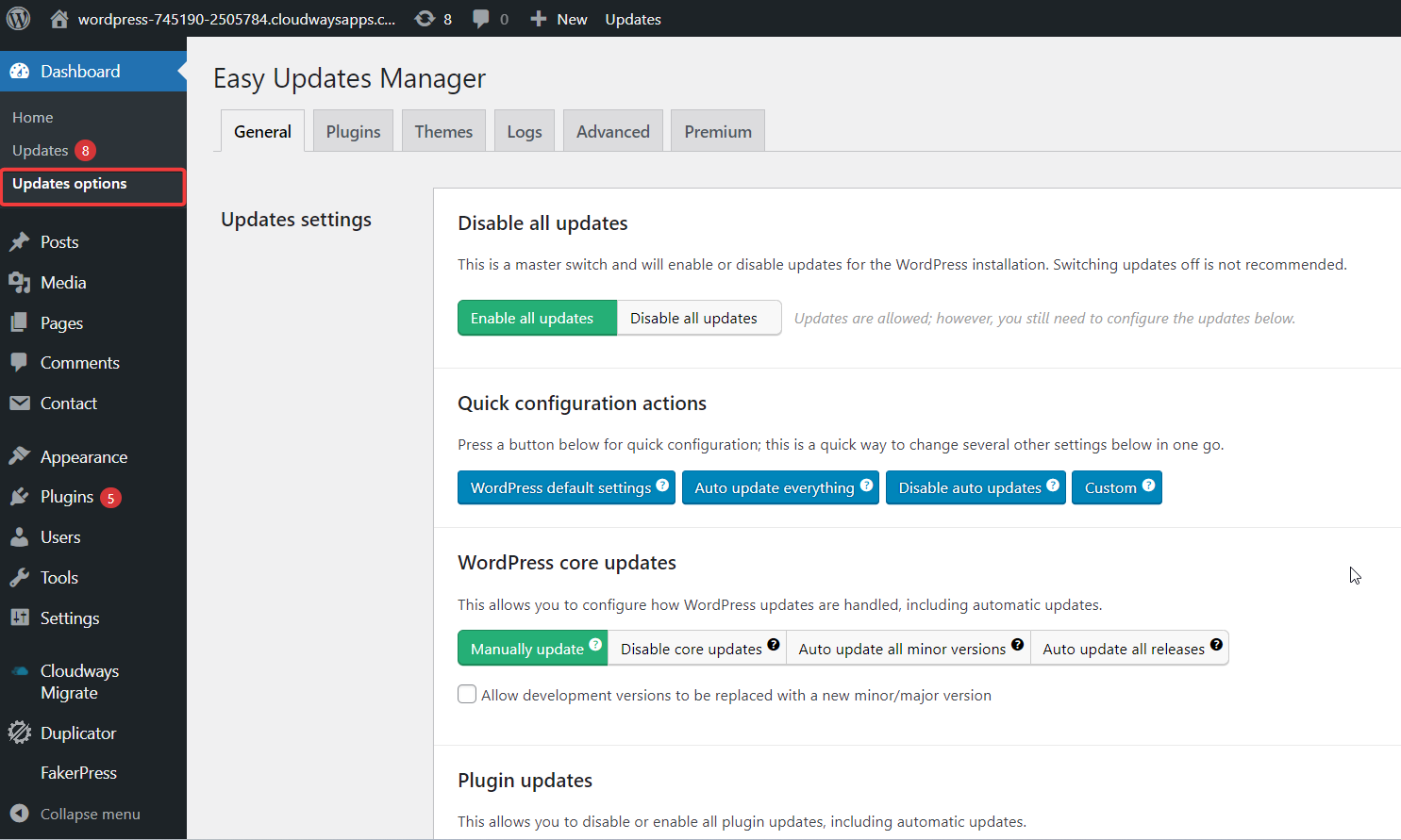 Easy Update Manager - Update Options