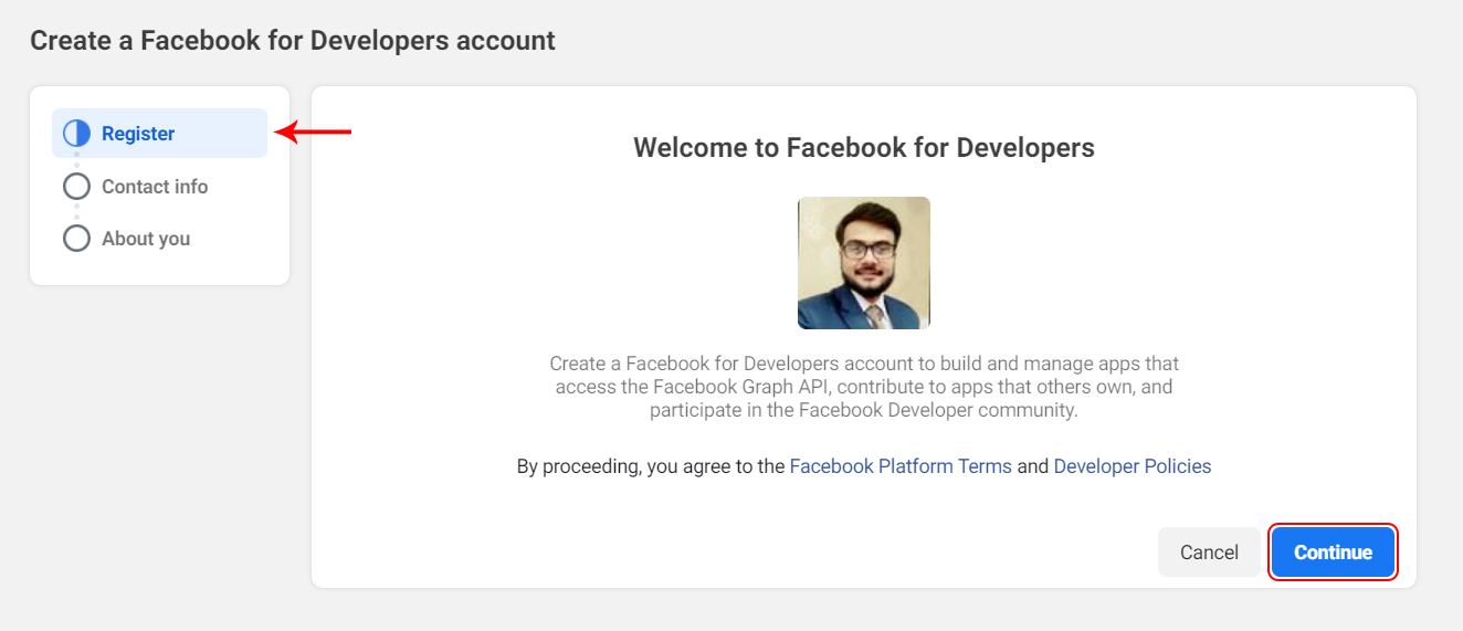 Facebook Developer Account Registration