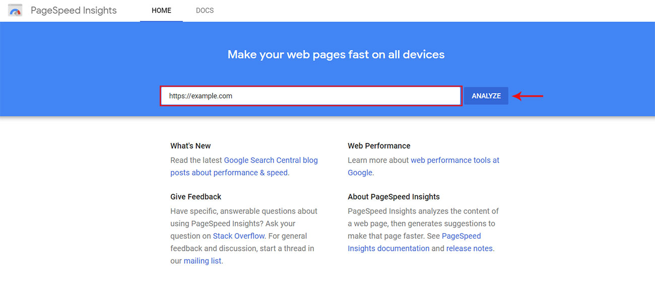 Google PageSpeed Insights test result