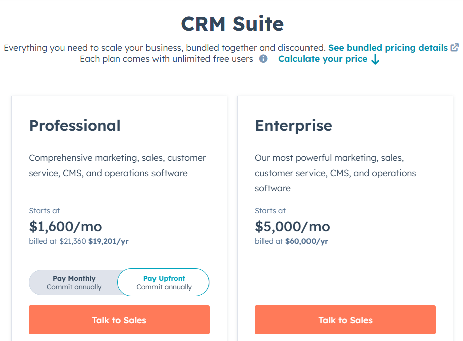 Hubspot for WordPress crm pricing