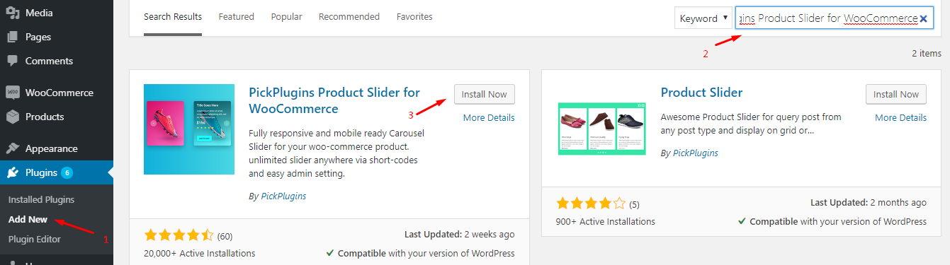 Install & Activate - WooCommerce Product Slider