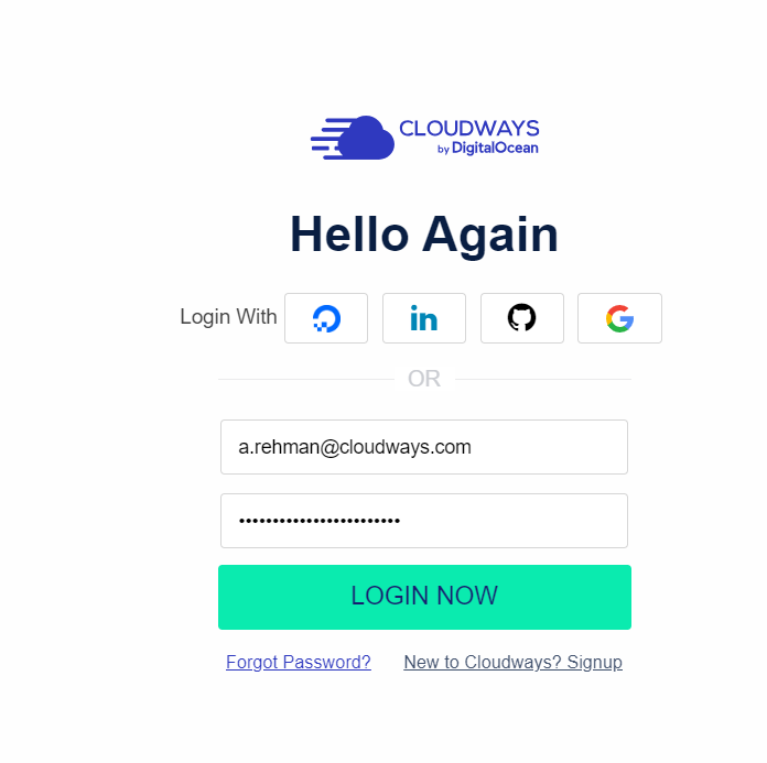 Log in to the Cloudways platform