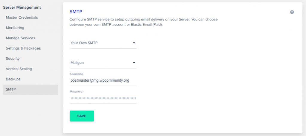 Mailgun SMTP on Server