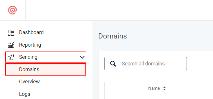 Mailgun account Domains option