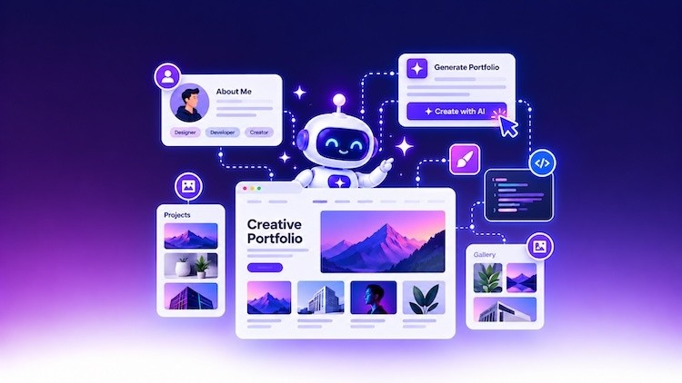 Portfolio website homepage built with an AI website builder, showing featured projects