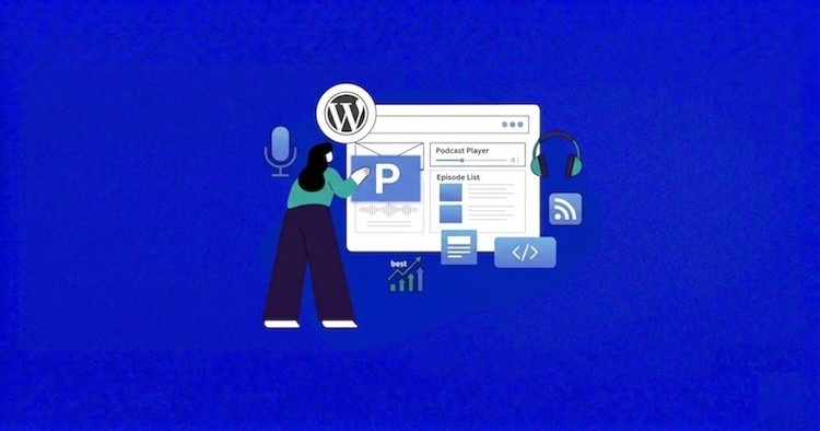 Six top WordPress podcast plugins displayed side by side for comparison