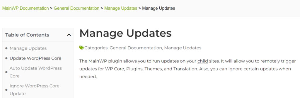 MainWP Manage Updates
