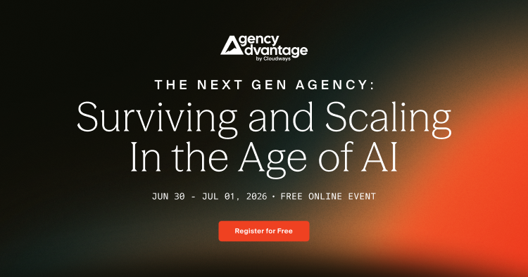 Hero banner for an online event: 'Surviving and Scaling In the Age of AI' with dates Jun 30–Jul 1, 2026 and a Register for Free button.