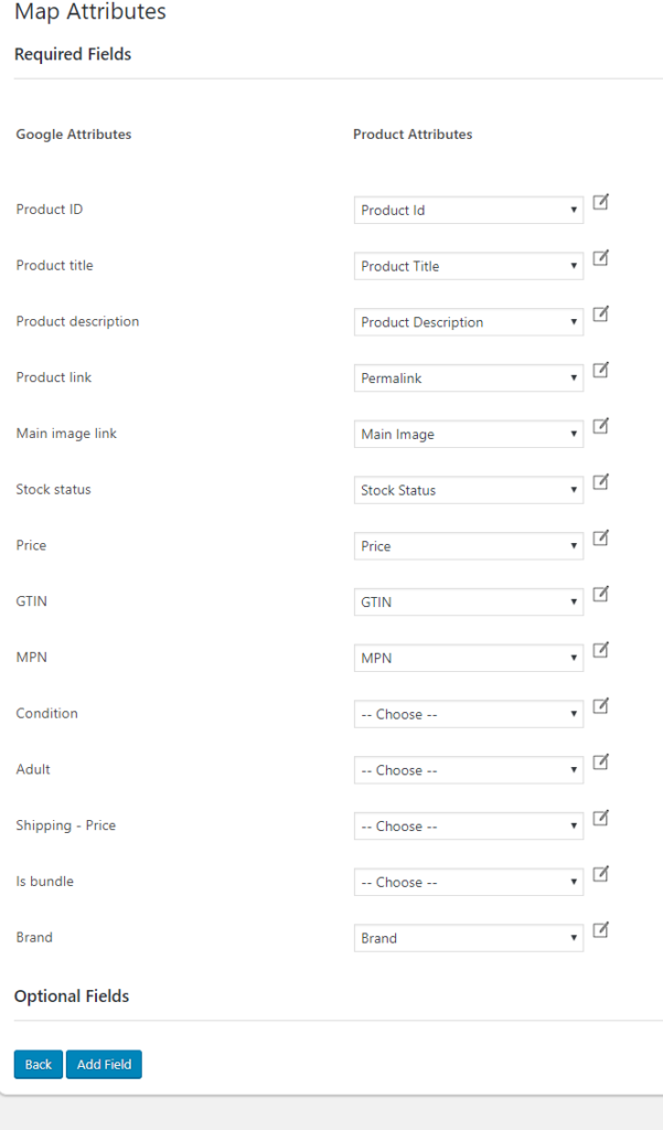 Map Product Attributes with Google