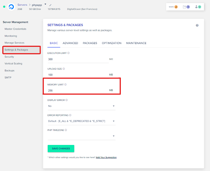 PHP Memory Limit on Cloudways