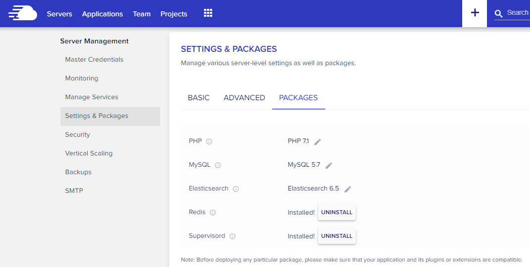 manage cloudways packages