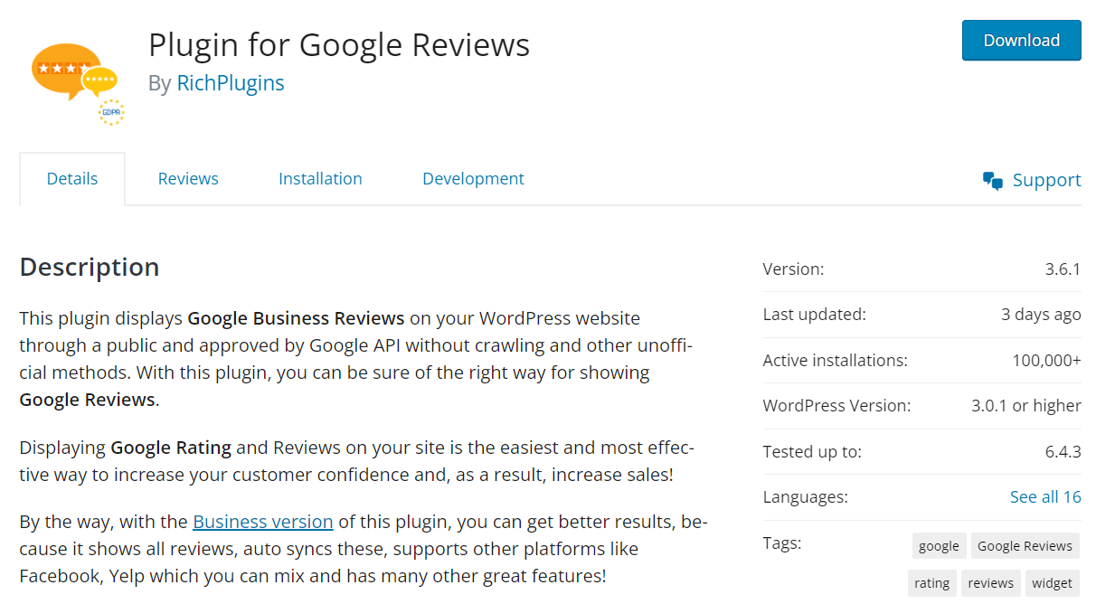 Plugin for Google Reviews Review Plugin for Google Reviews
