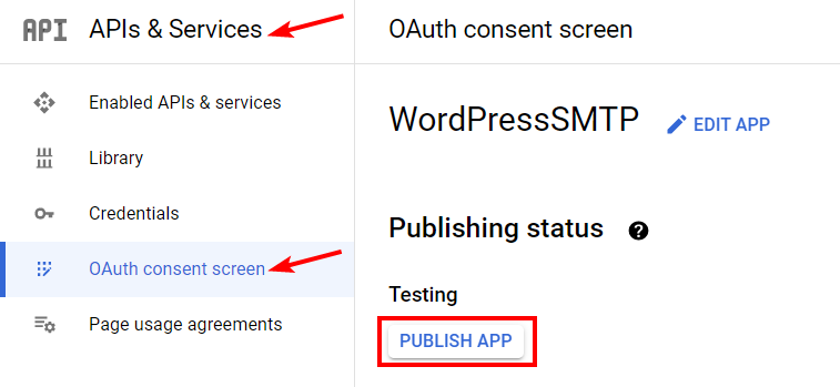Publish the App under API and Services