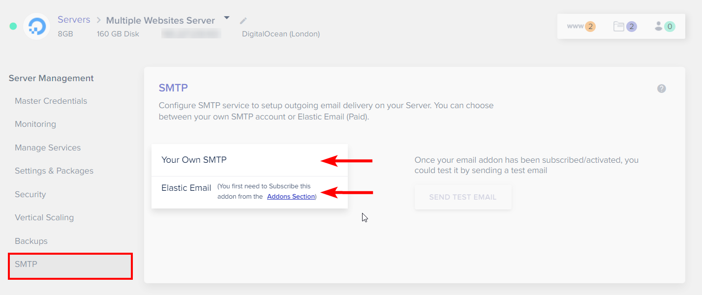 SMTP Option in Cloudways Server