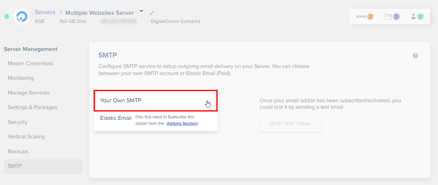 SMTP option - Your Own SMTP on Cloudways
