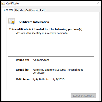 SSL certificate information on browser