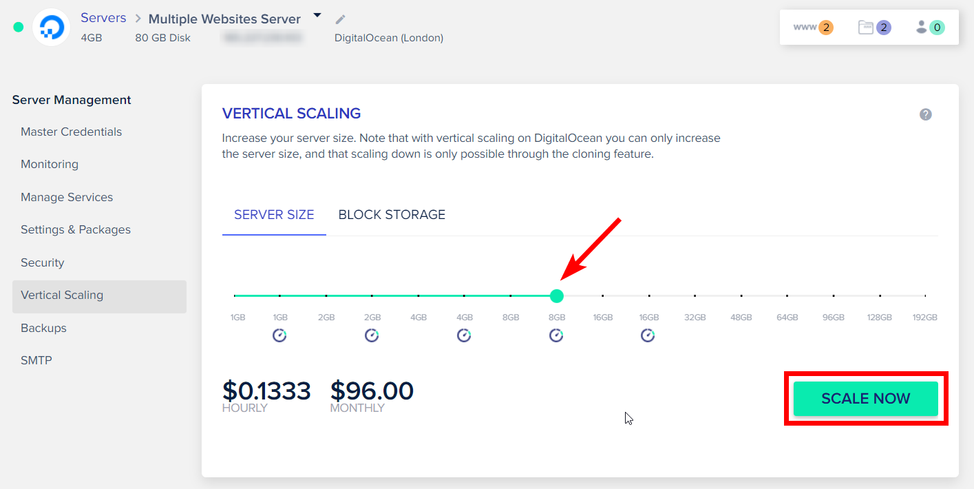 Scaling the Cloudways Server