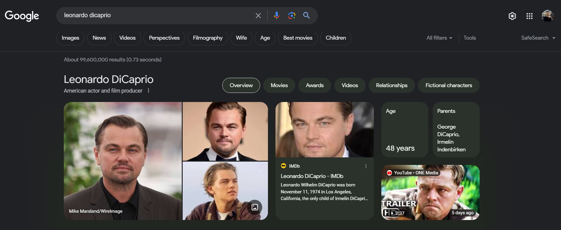 Schema markup example of Leonardo DiCaprio