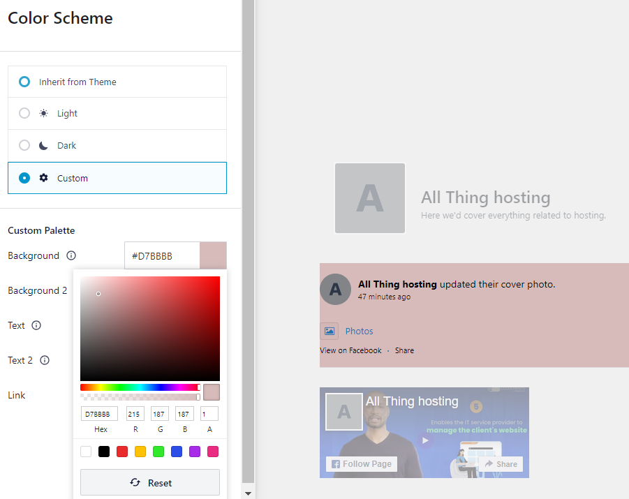 Select your preferred color scheme for your Facebook feed