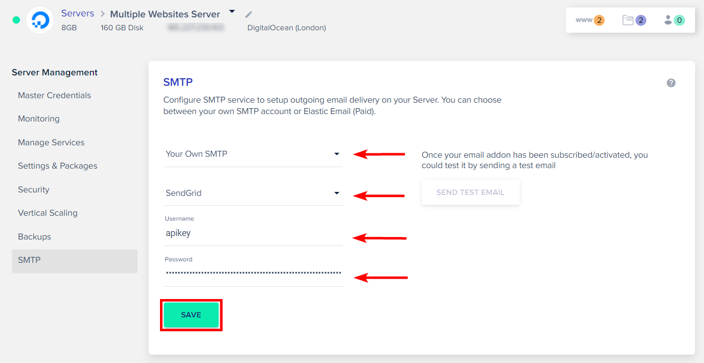 Configure SMTP service