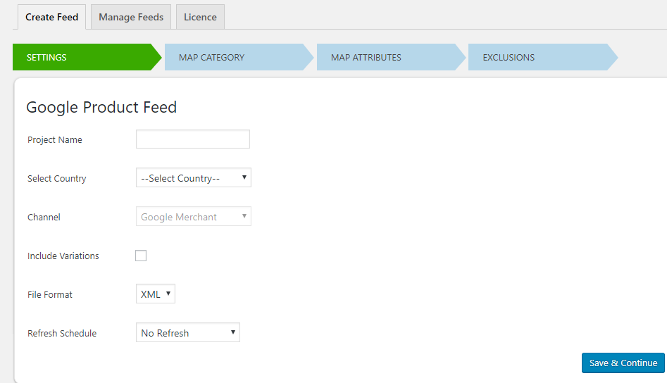 Settings for Creating Product Feeds