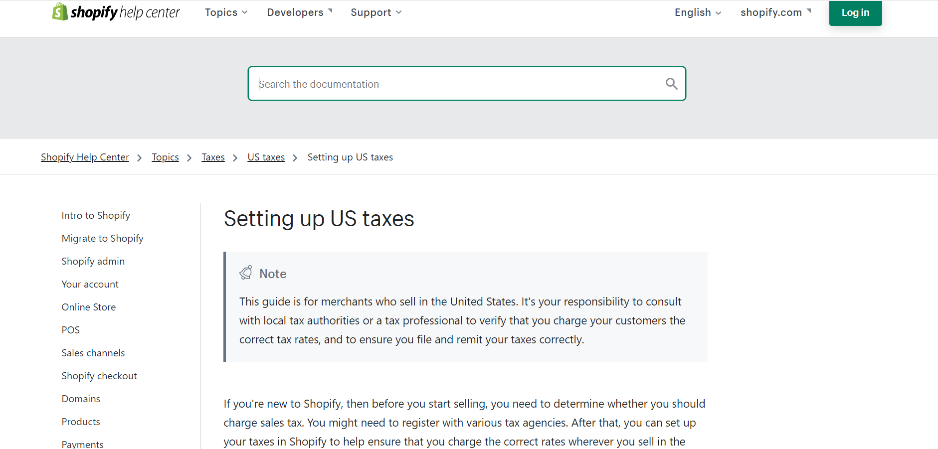 Shopify - Tax Settings