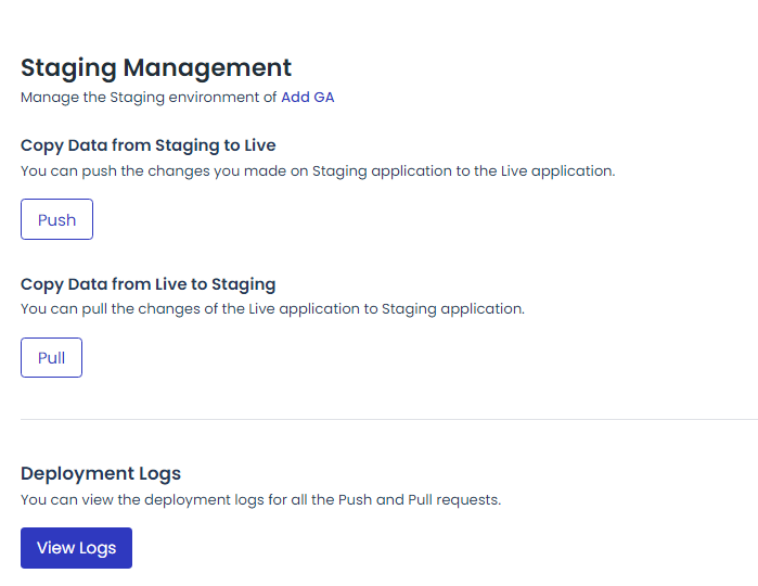 Staging management features in cloudways platform