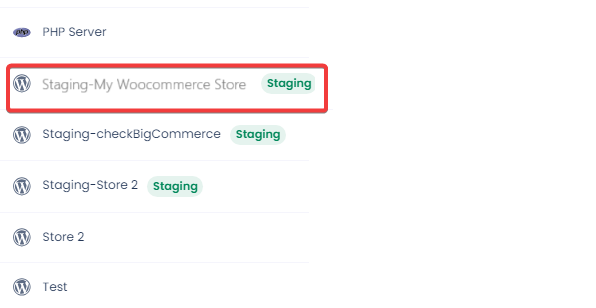 Staging tag beside the application's name in the Applications tab.