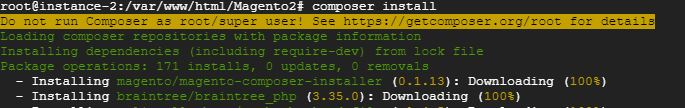 Successful installation of Composer after executing 'sudo apt-get install php-soap' and running 'composer install' command