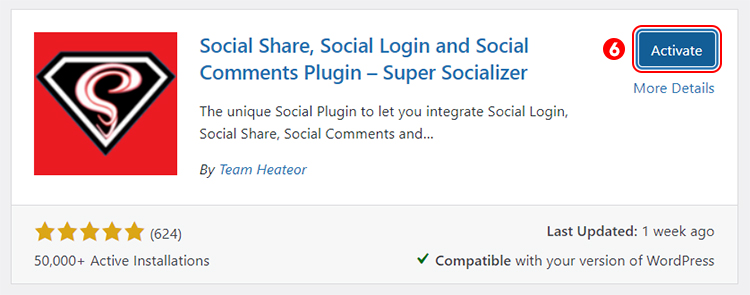 Super Socializer Plugin activation
